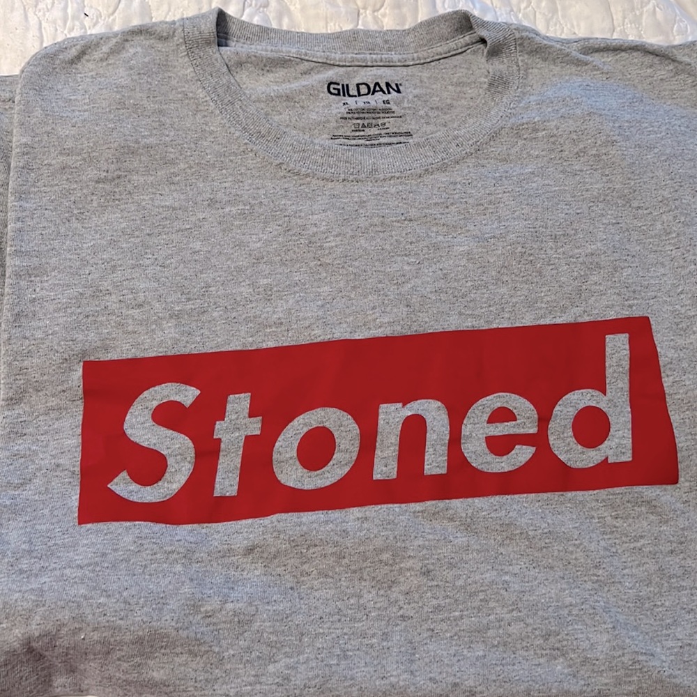 Graphic Tee Shirt Heather Grey with “STONED”Printed on the front size XL